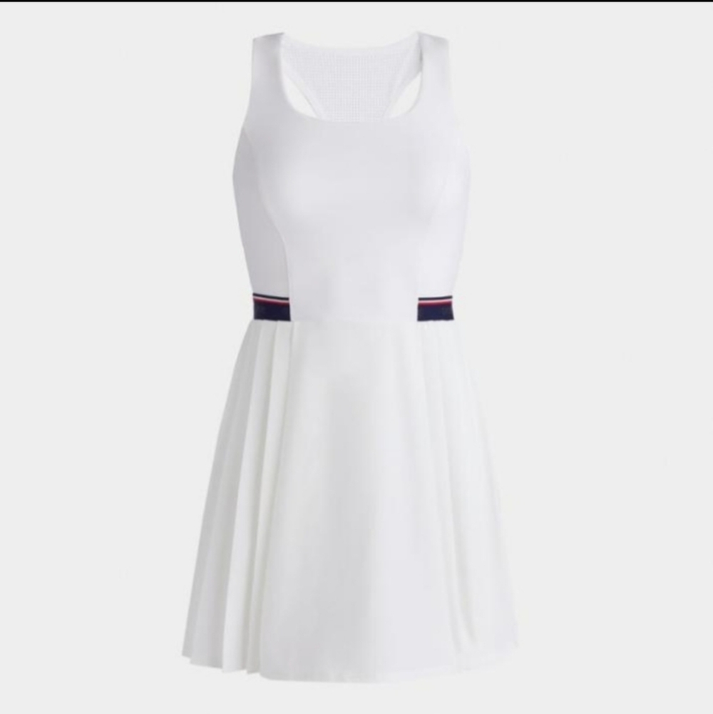 G/FORE RACERBACK STRETCH OPS PLEATED TENNIS DRESS WITH SHORT In Snow